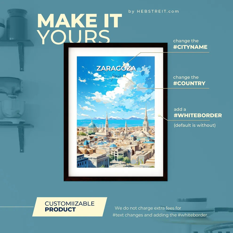 Zaragoza Spain Skyline - A City With Many Towers And A Body Of Water - Customizable Travel Gift Default Title