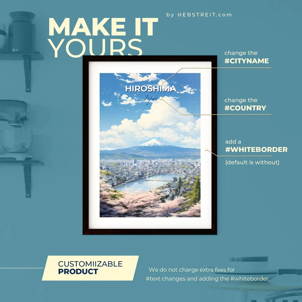 Hiroshima Japan Skyline - A City With A Mountain In The Background - Customizable Travel Gift Default Title