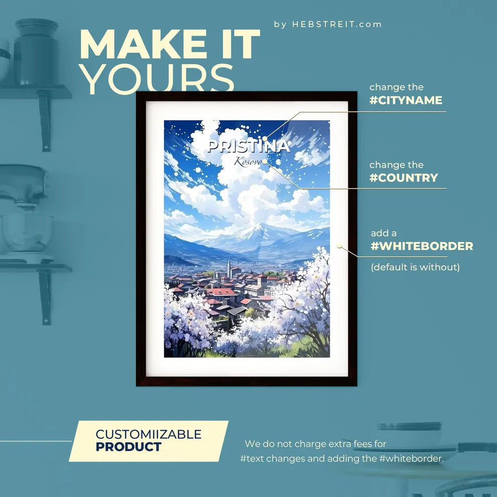 Pristina Kosovo Skyline - A City With A Mountain In The Background - Customizable Travel Gift Default Title