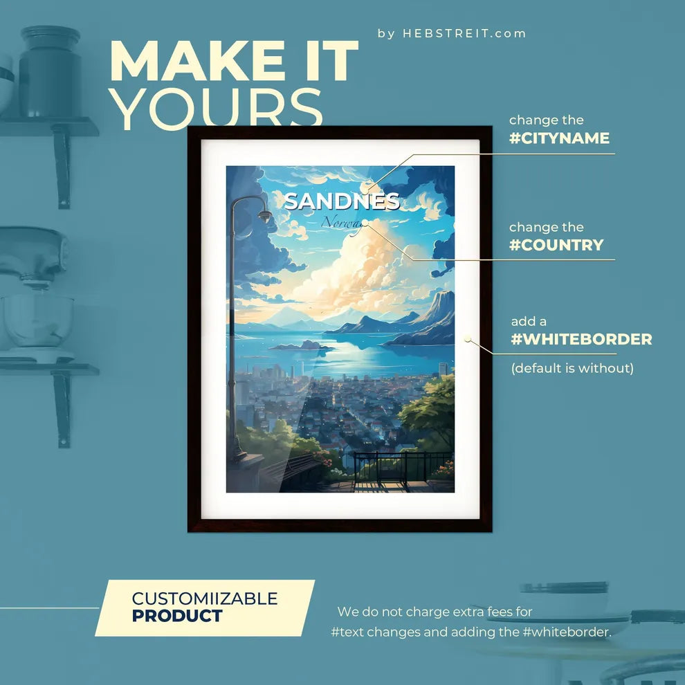 Sandnes Norway Skyline - A Cityscape With A Body Of Water And Mountains - Customizable Travel Gift Default Title