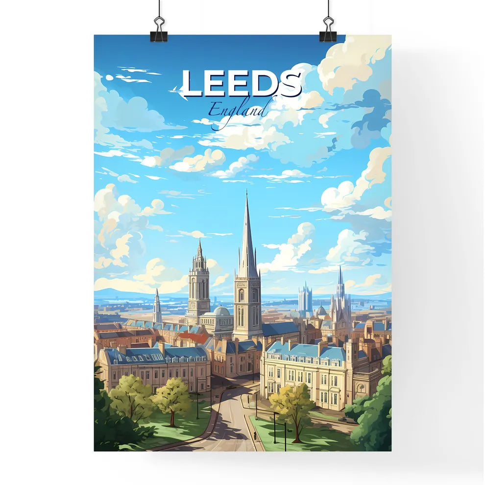 Leeds England Skyline - A City With A Tall Spire And A Blue Sky With Clouds - Customizable Travel Gift Default Title