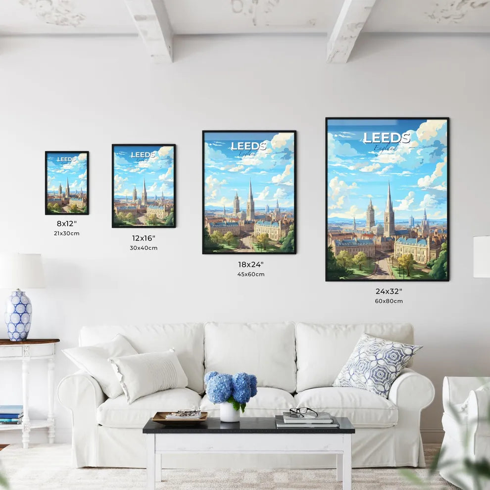 Leeds England Skyline - A City With A Tall Spire And A Blue Sky With Clouds - Customizable Travel Gift Default Title