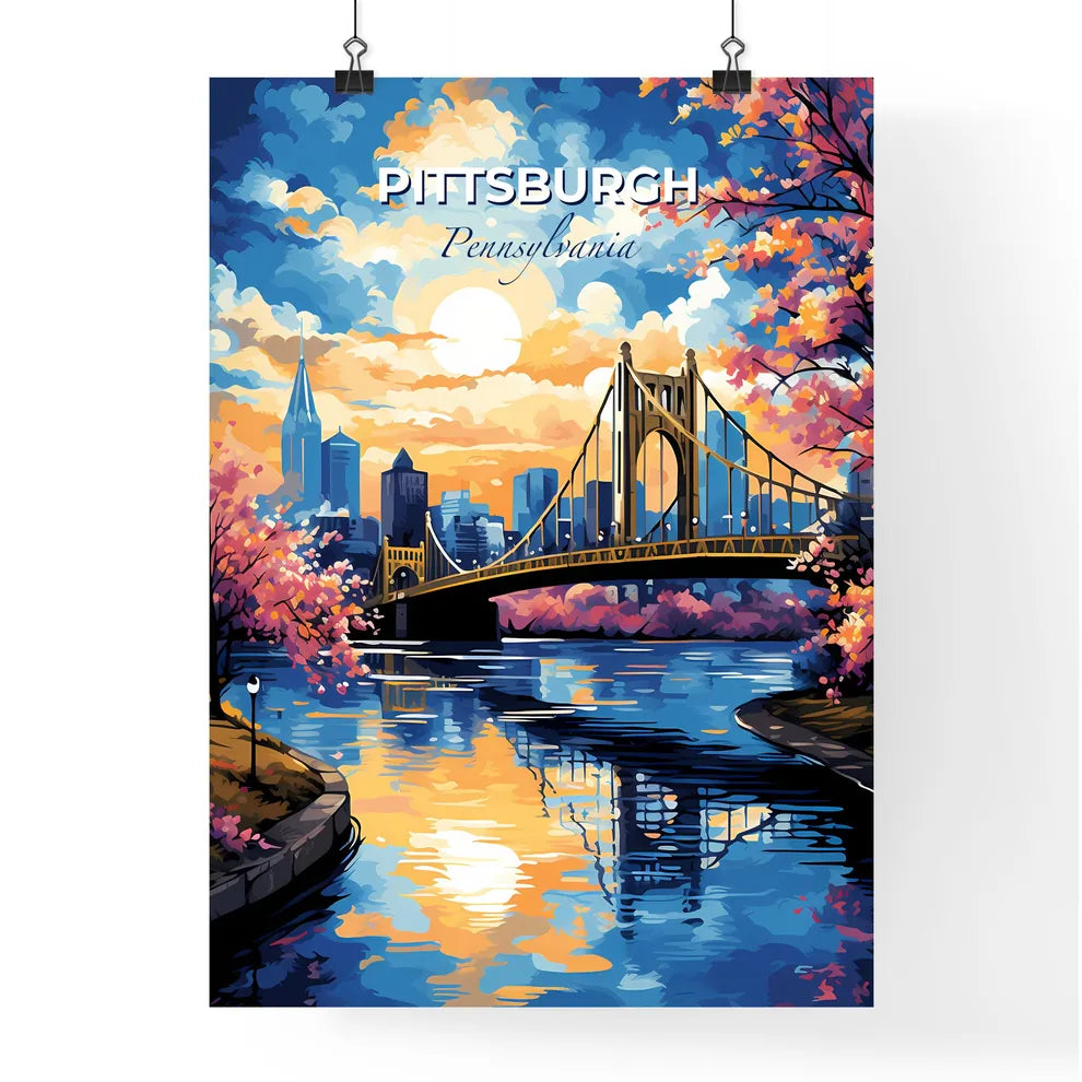 Pittsburgh Pennsylvania Skyline - A Bridge Over A River With Pink Trees And A City In The Background - Customizable Travel Gift Default Title