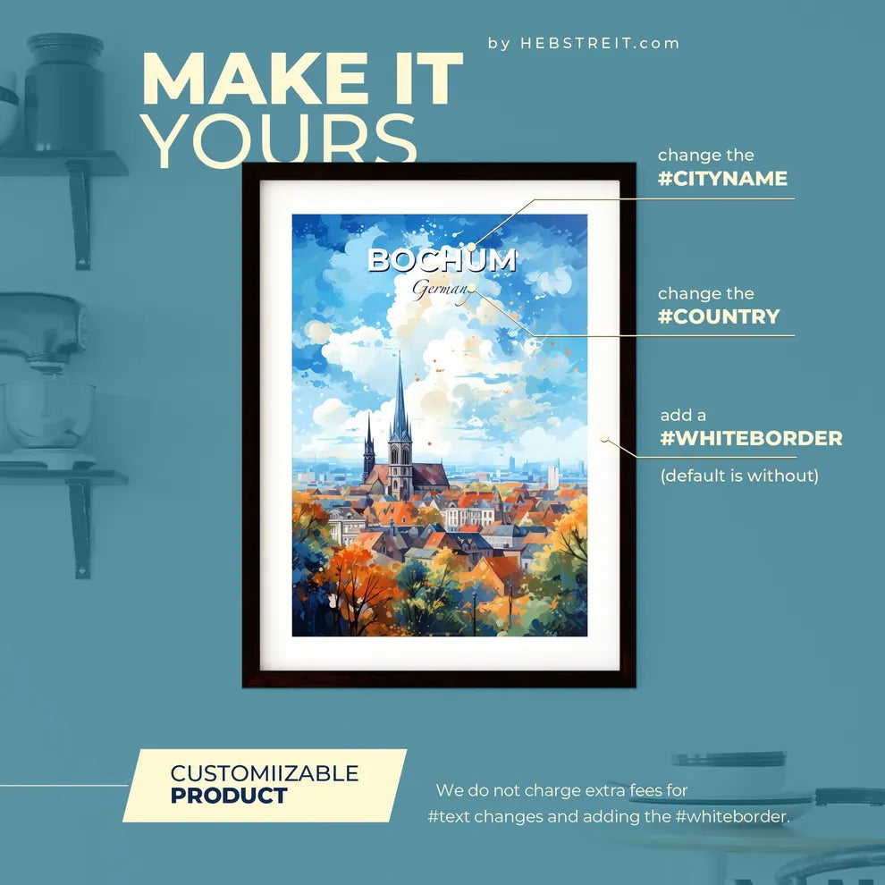 Bochum Germany Skyline - A City With A Church And Trees - Customizable Travel Gift Default Title