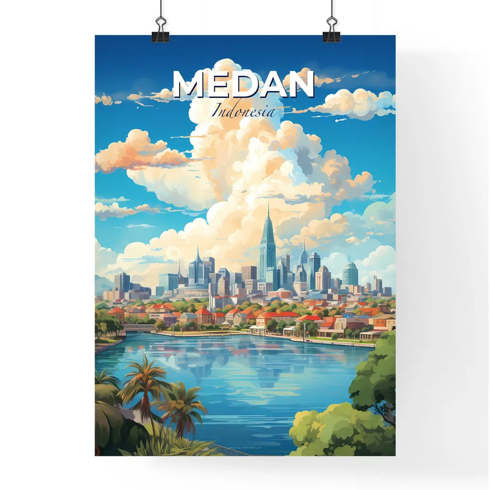 Medan Indonesia Skyline - A Cityscape With A River And Trees - Customizable Travel Gift Default Title