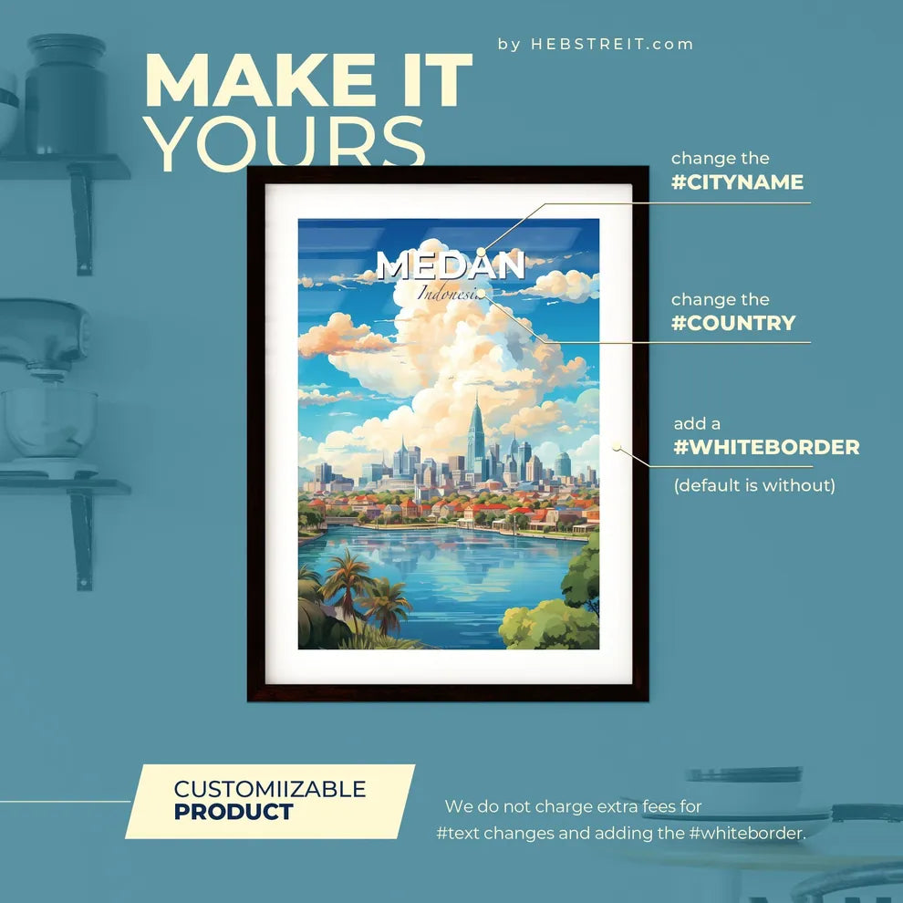 Medan Indonesia Skyline - A Cityscape With A River And Trees - Customizable Travel Gift Default Title