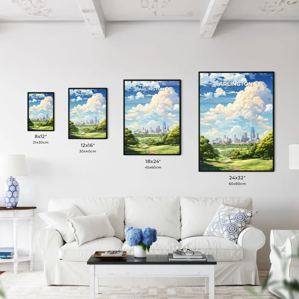 Arlington Texas Skyline - A Landscape Of A City With Trees And A Blue Sky With Clouds - Customizable Travel Gift Default Title