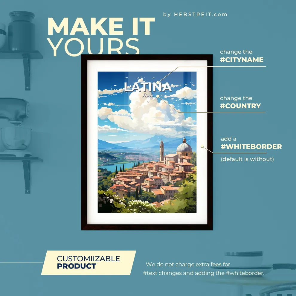 Latina Italy Skyline - A City With A Dome And A Tower - Customizable Travel Gift Default Title