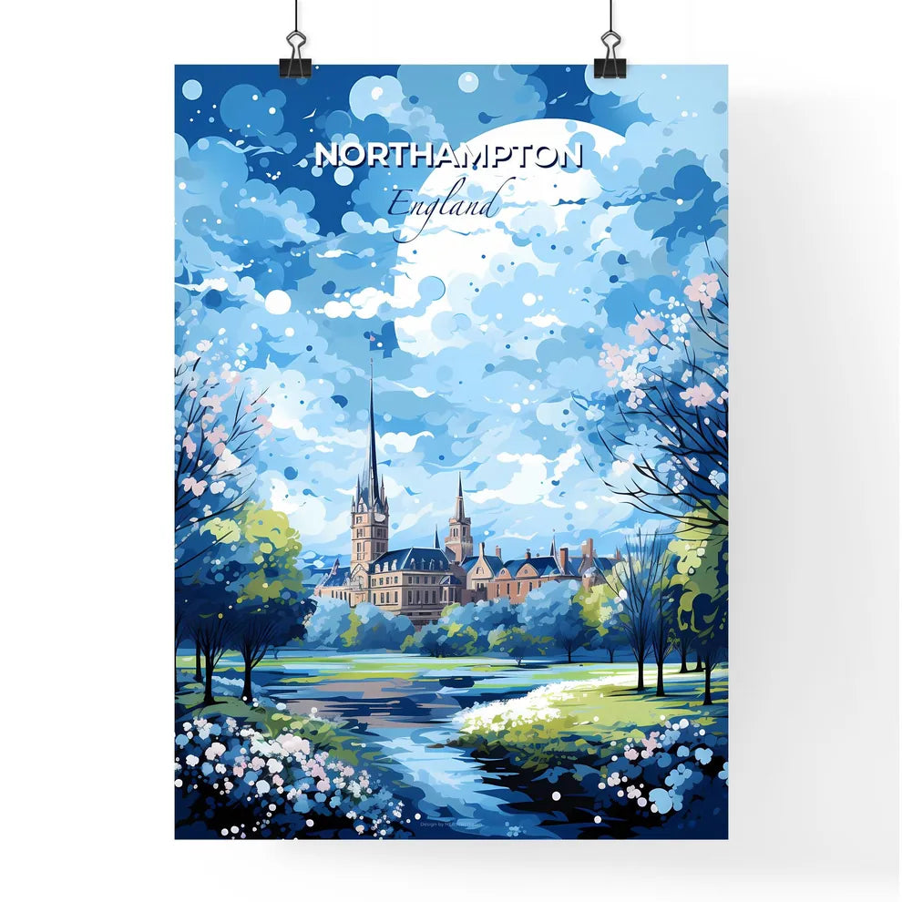 Northampton England Skyline - A Painting Of A Castle And Trees - Customizable Travel Gift Default Title