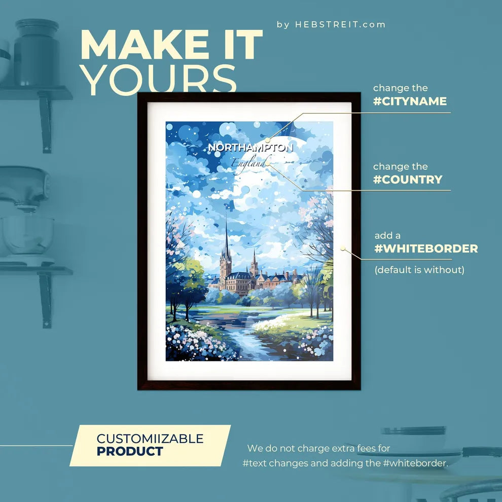 Northampton England Skyline - A Painting Of A Castle And Trees - Customizable Travel Gift Default Title