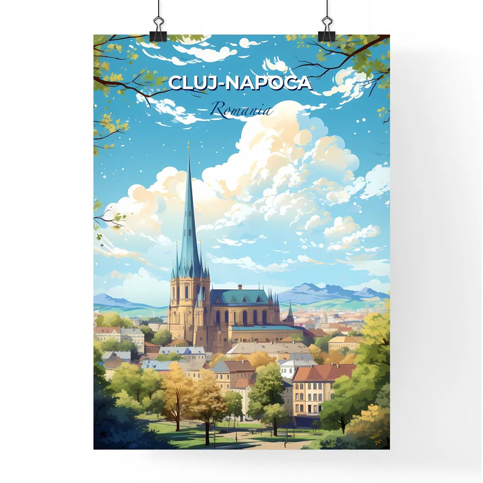 Cluj-Napoca Romania Skyline - A Building With A Steeple And A City Landscape - Customizable Travel Gift Default Title