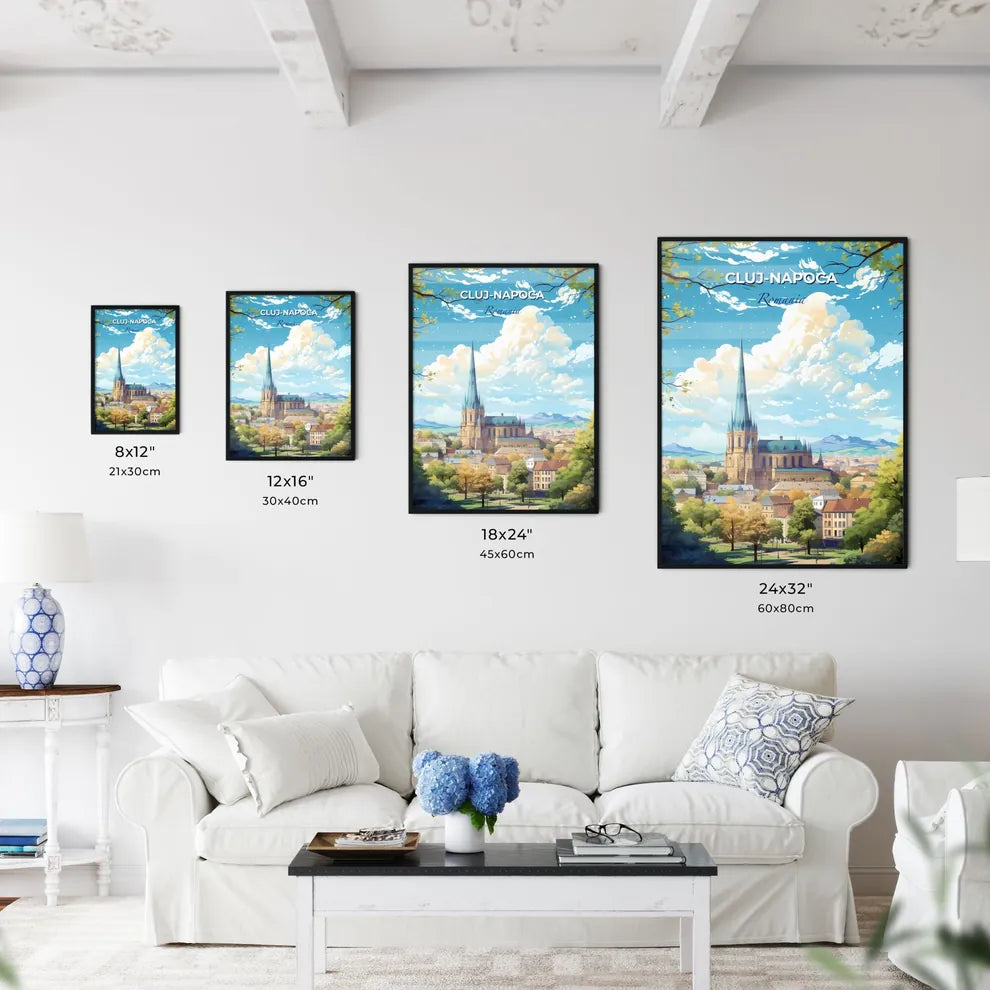 Cluj-Napoca Romania Skyline - A Building With A Steeple And A City Landscape - Customizable Travel Gift Default Title
