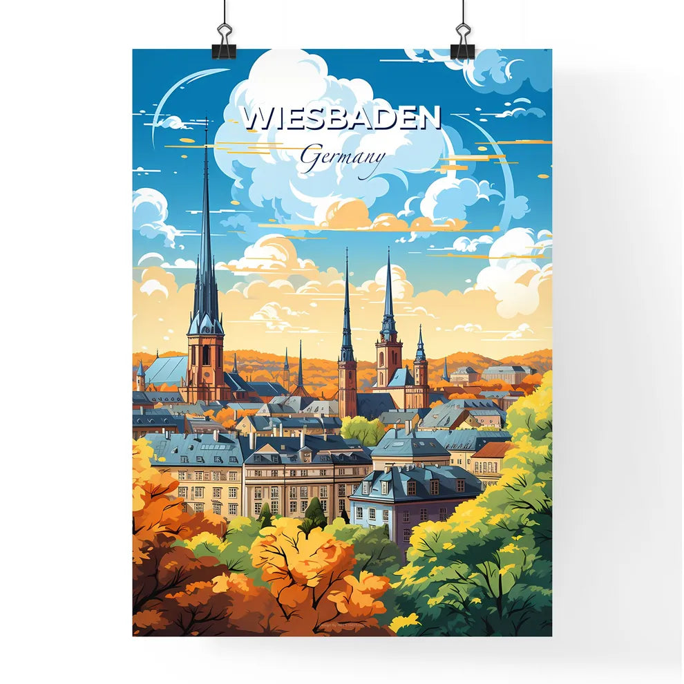 Wiesbaden Germany Skyline - A City With Trees And Buildings - Customizable Travel Gift Default Title