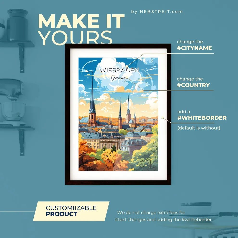 Wiesbaden Germany Skyline - A City With Trees And Buildings - Customizable Travel Gift Default Title