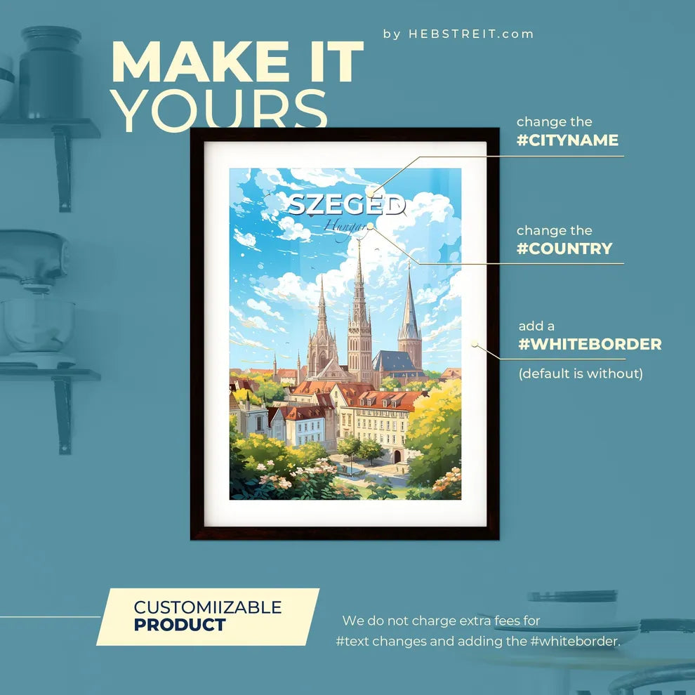 Szeged Hungary Skyline - A City With Towers And Trees - Customizable Travel Gift Default Title