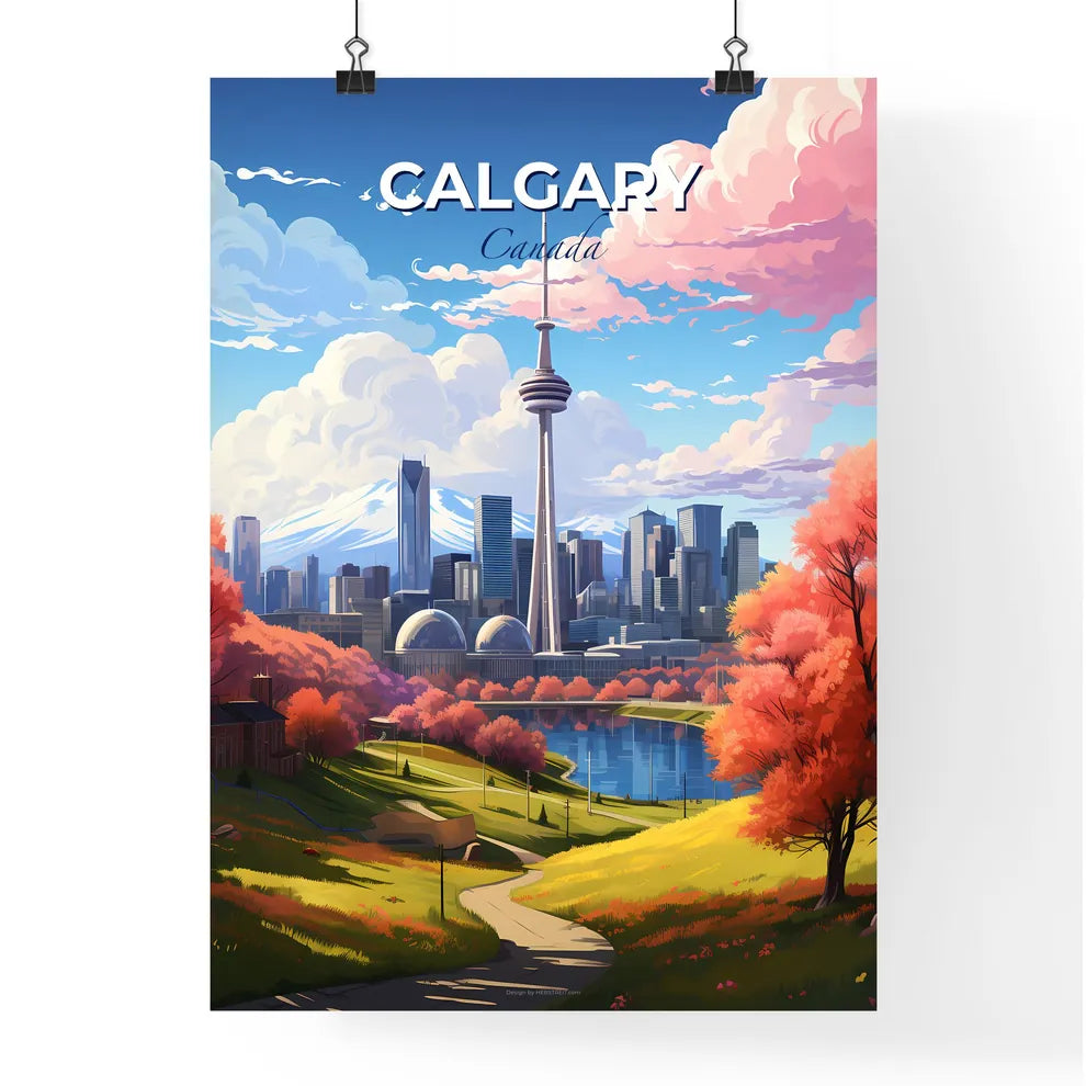 Calgary Canada Skyline - A City Landscape With A Lake And Trees - Customizable Travel Gift Default Title