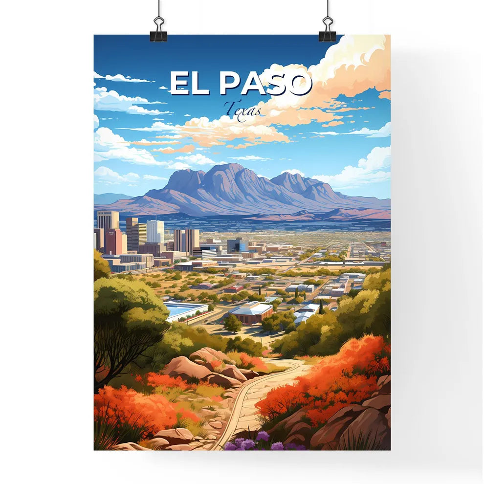 El Paso Texas Skyline - A Landscape Of A City With Trees And Mountains - Customizable Travel Gift Default Title