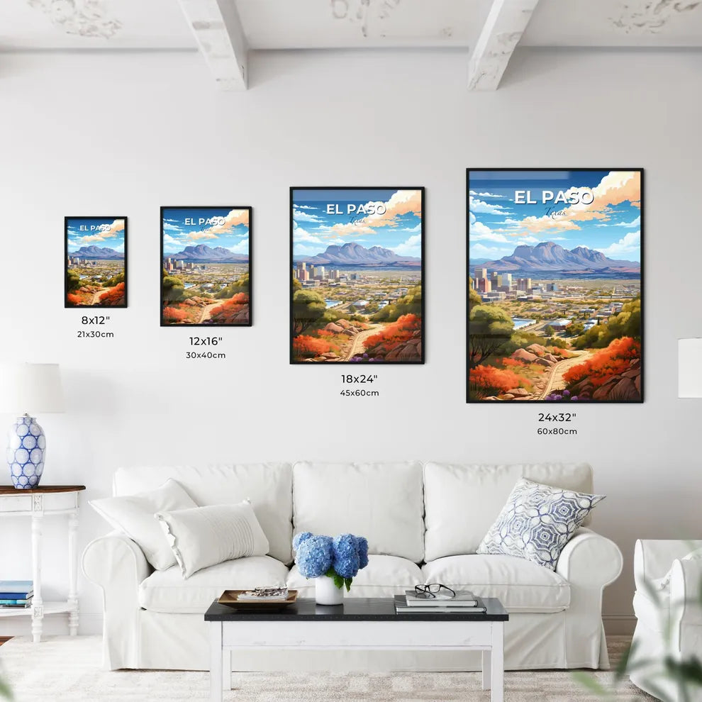 El Paso Texas Skyline - A Landscape Of A City With Trees And Mountains - Customizable Travel Gift Default Title