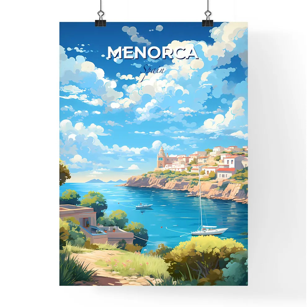 Menorca Spain Skyline - A Water Body With Buildings And A Boat On It - Customizable Travel Gift Default Title