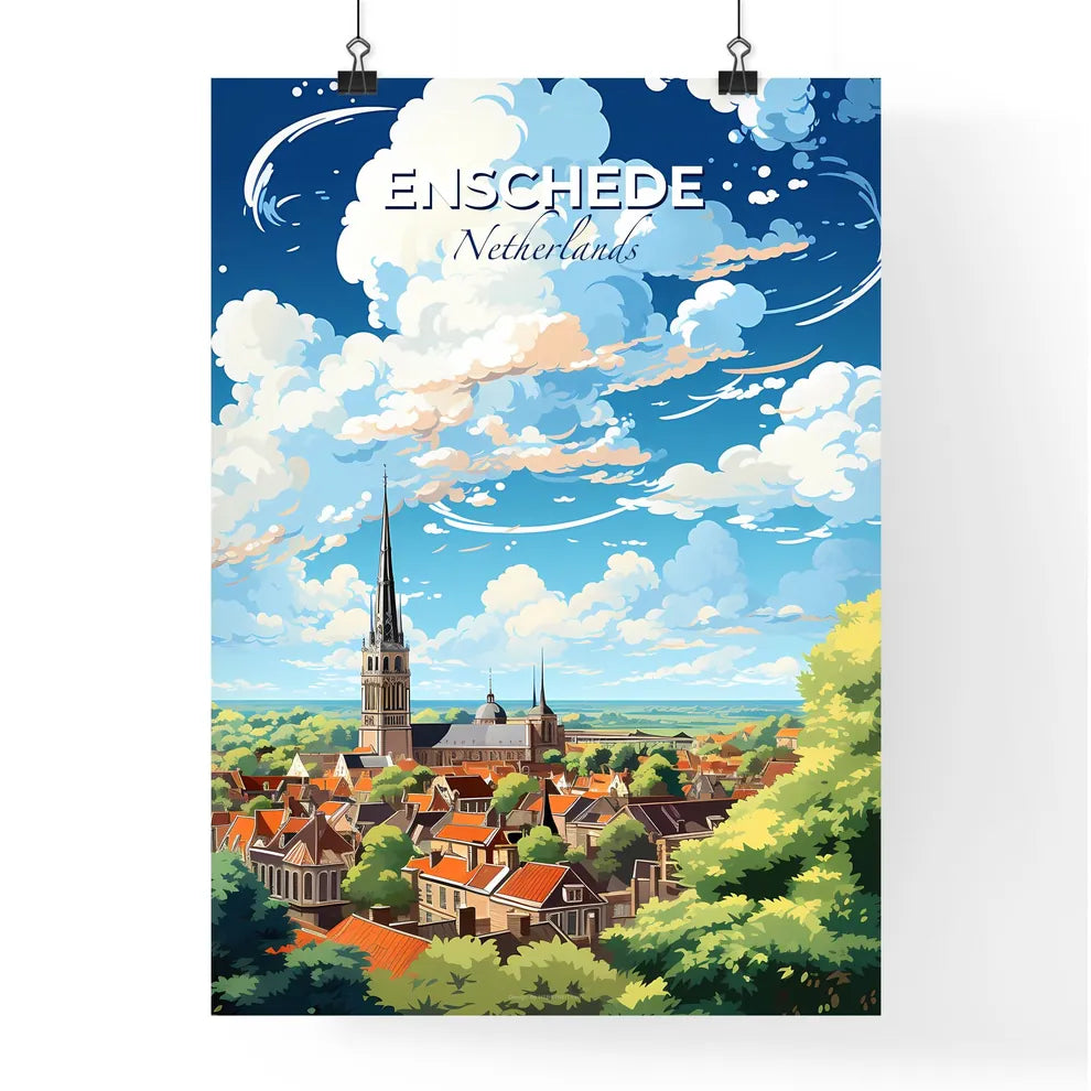 Enschede Netherlands Skyline - A City With A Tower And Trees - Customizable Travel Gift Default Title