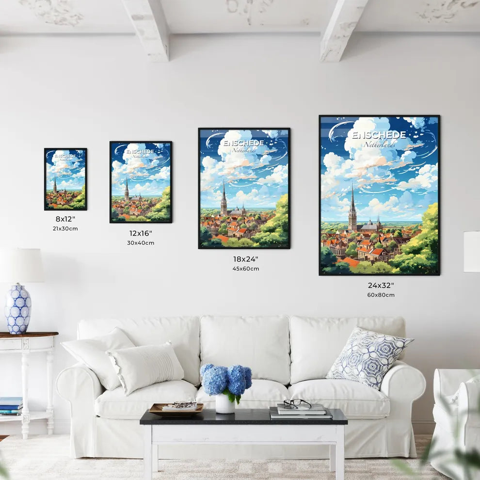 Enschede Netherlands Skyline - A City With A Tower And Trees - Customizable Travel Gift Default Title
