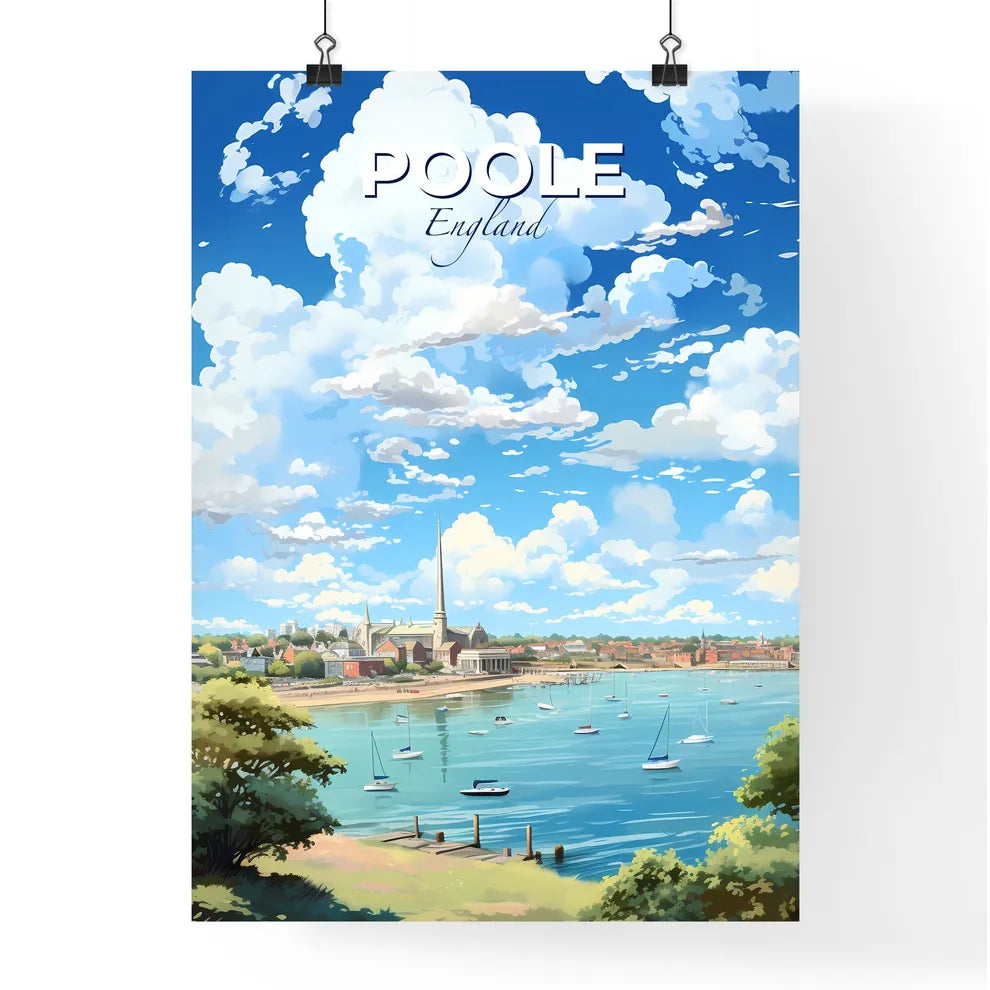 Poole England Skyline - A Water Body With Boats And Buildings And Trees - Customizable Travel Gift Default Title