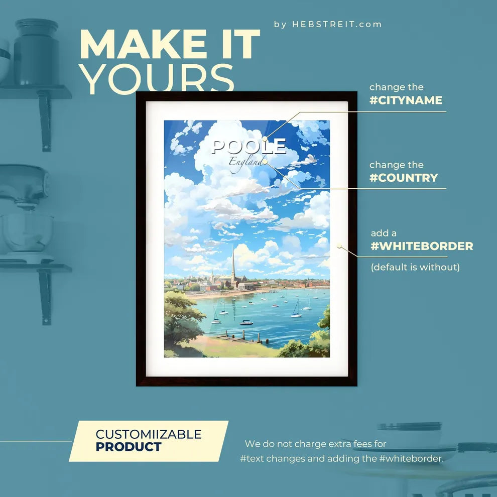 Poole England Skyline - A Water Body With Boats And Buildings And Trees - Customizable Travel Gift Default Title