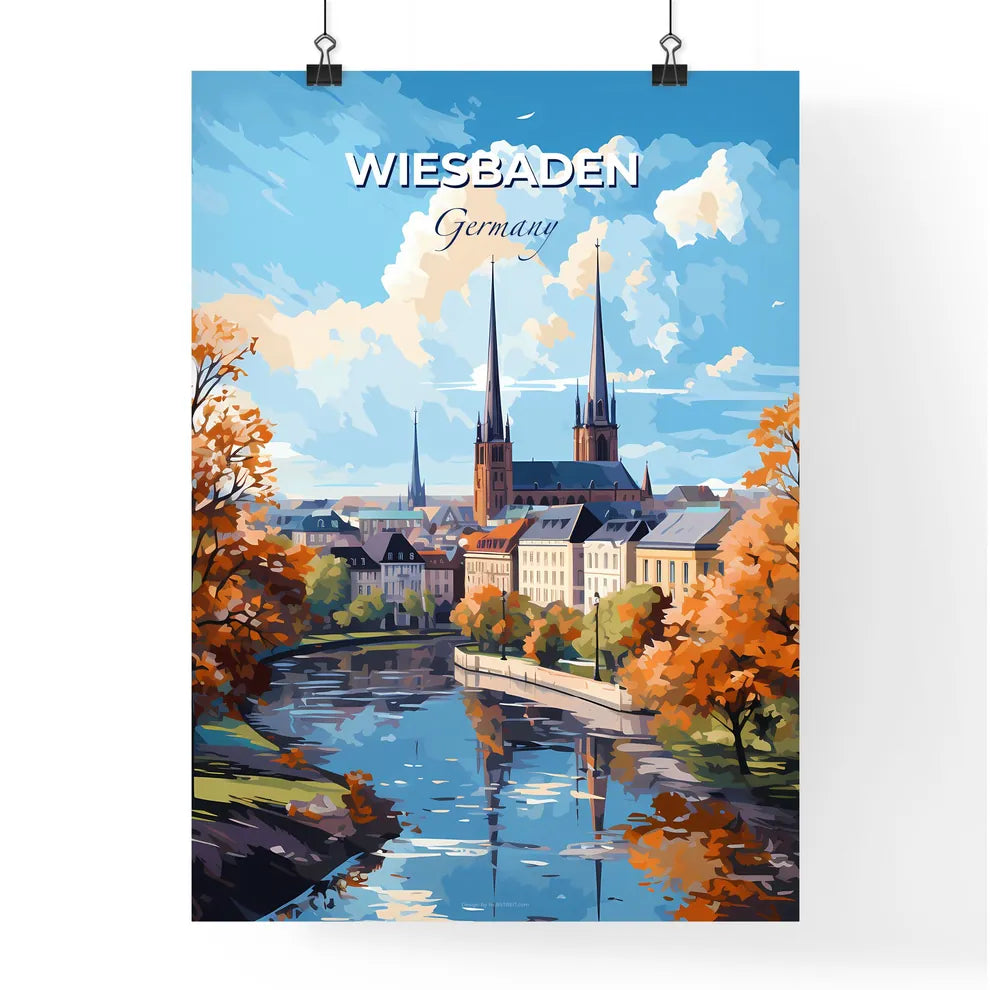 Wiesbaden Germany Skyline - A River With Trees And Buildings In The Background - Customizable Travel Gift Default Title