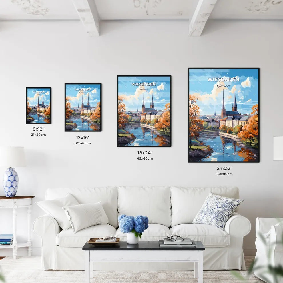 Wiesbaden Germany Skyline - A River With Trees And Buildings In The Background - Customizable Travel Gift Default Title