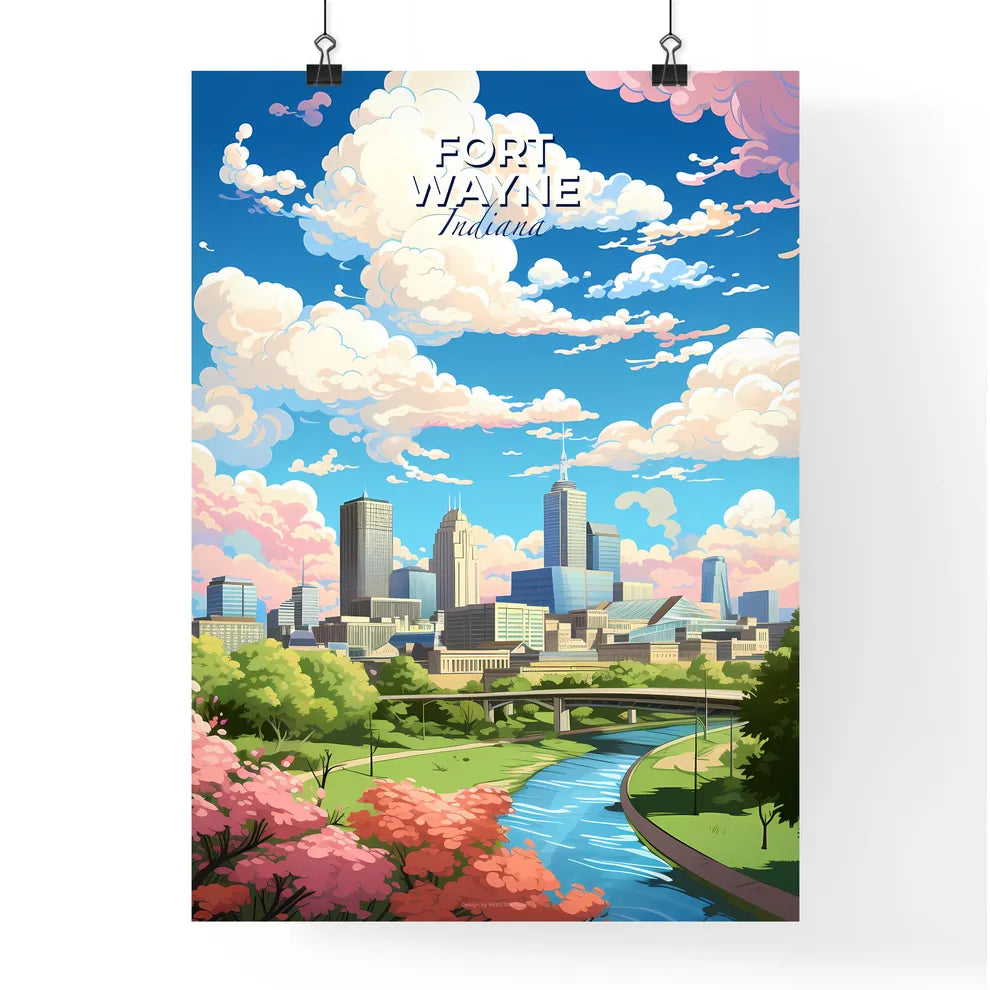 Fort Wayne Indiana Skyline - A City Landscape With A River And Trees - Customizable Travel Gift Default Title