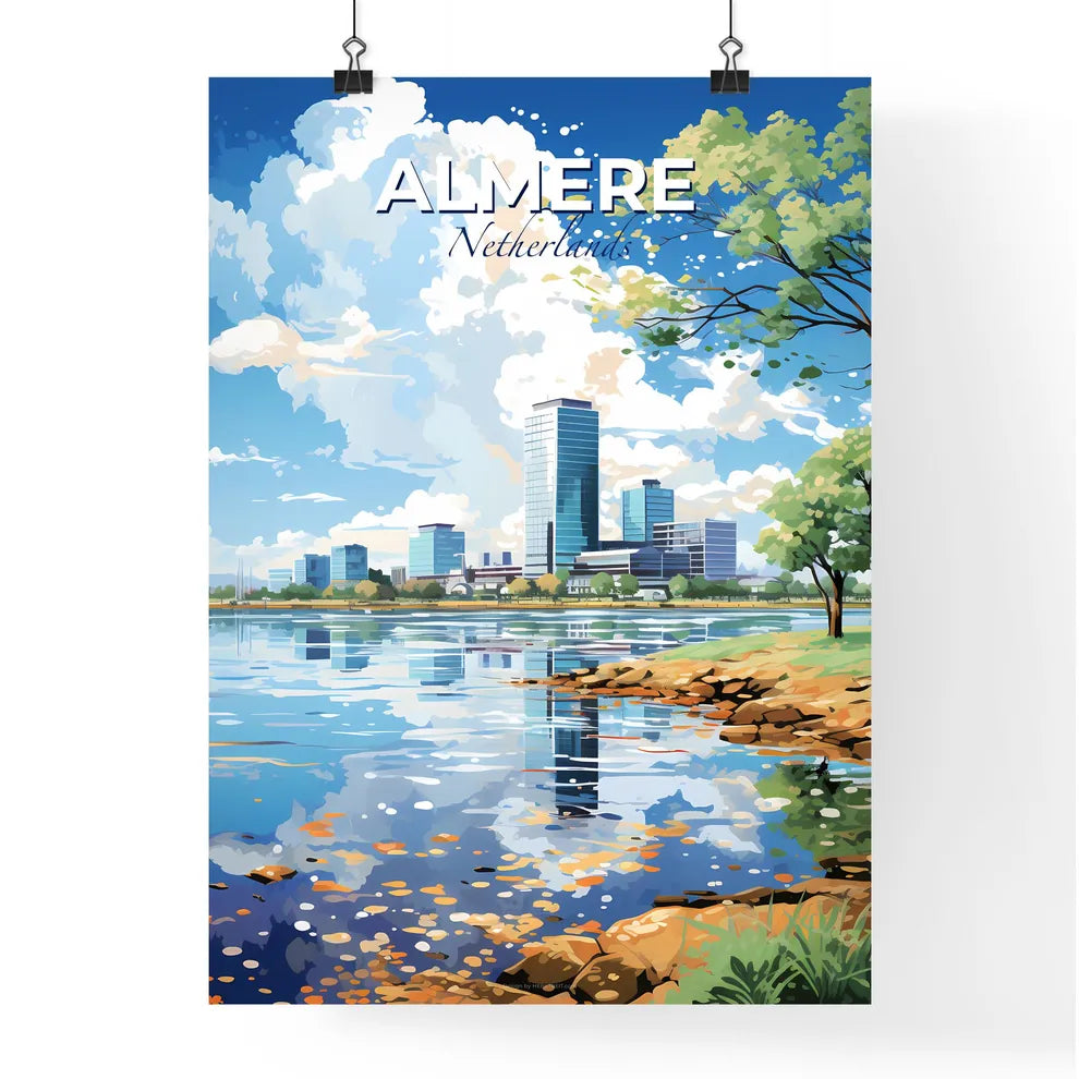 Almere Netherlands Skyline - A Water Body With Trees And A City In The Background - Customizable Travel Gift Default Title
