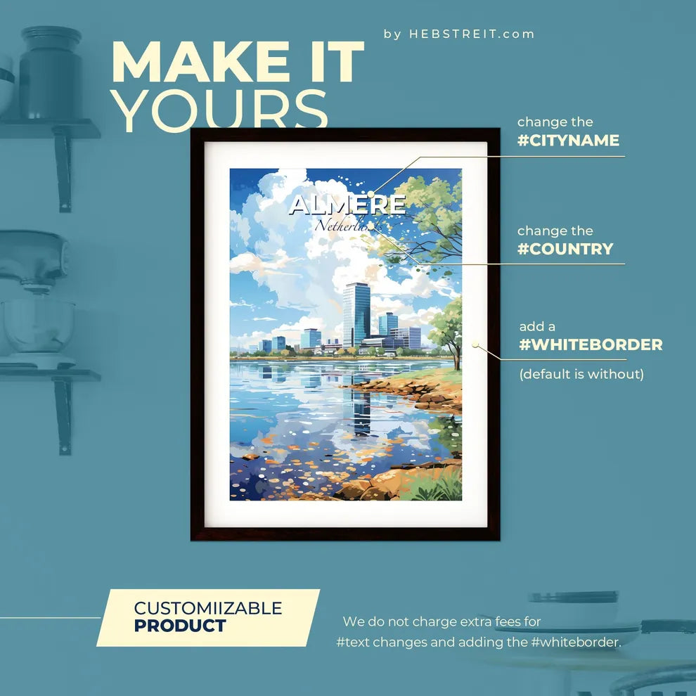 Almere Netherlands Skyline - A Water Body With Trees And A City In The Background - Customizable Travel Gift Default Title