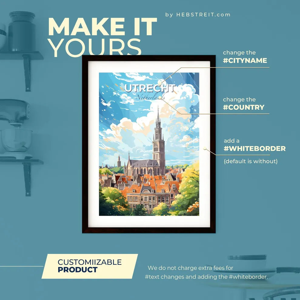 Utrecht Netherlands Skyline - A Church In A City - Customizable Travel Gift Default Title