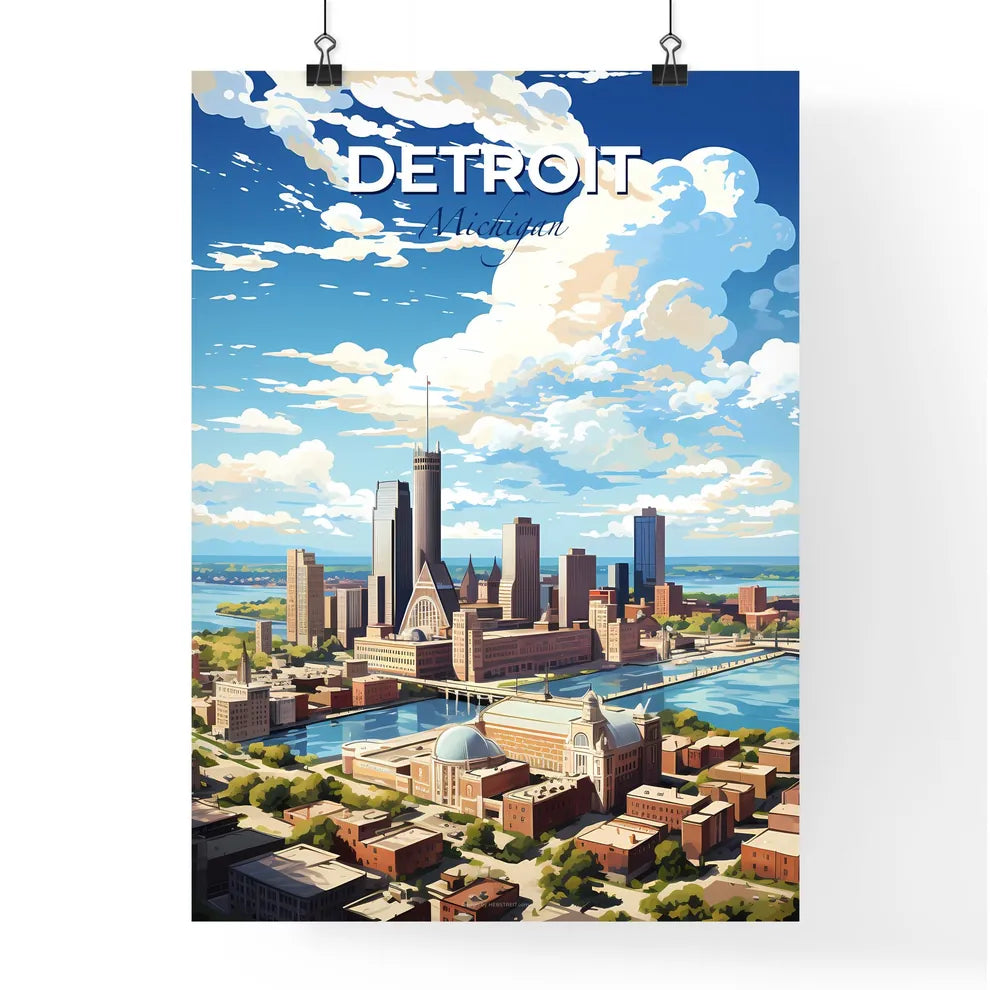 Detroit Michigan Skyline - A City With A Body Of Water And Clouds - Customizable Travel Gift Default Title