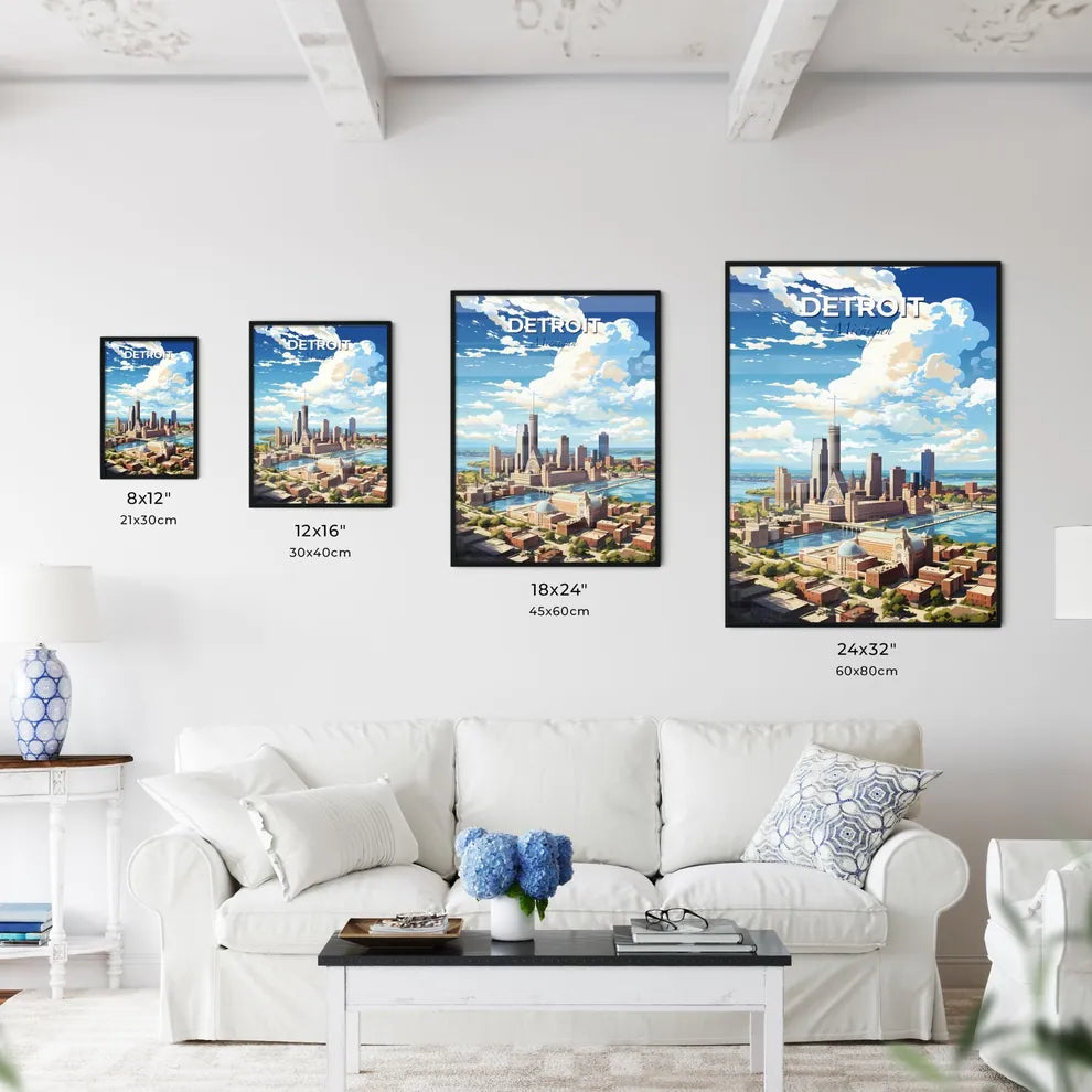Detroit Michigan Skyline - A City With A Body Of Water And Clouds - Customizable Travel Gift Default Title