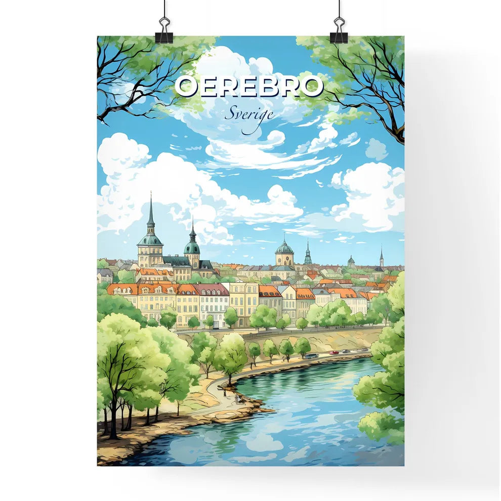 Oerebro Sverige Skyline - A River Running Through A City - Customizable Travel Gift Default Title