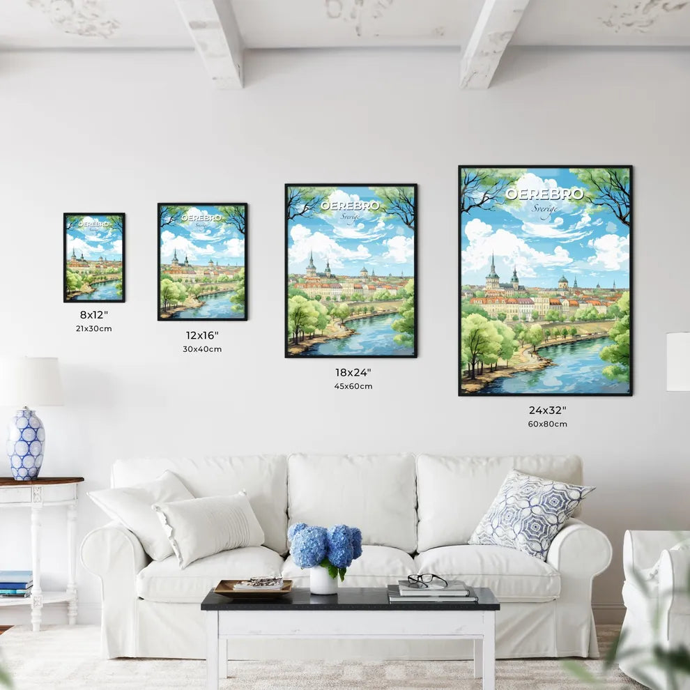 Oerebro Sverige Skyline - A River Running Through A City - Customizable Travel Gift Default Title