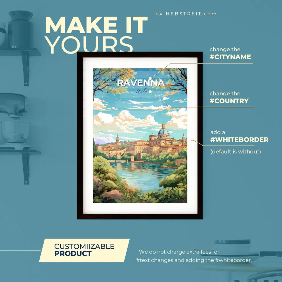 Ravenna Italy Skyline - A Landscape Of A City With A River And Trees - Customizable Travel Gift Default Title