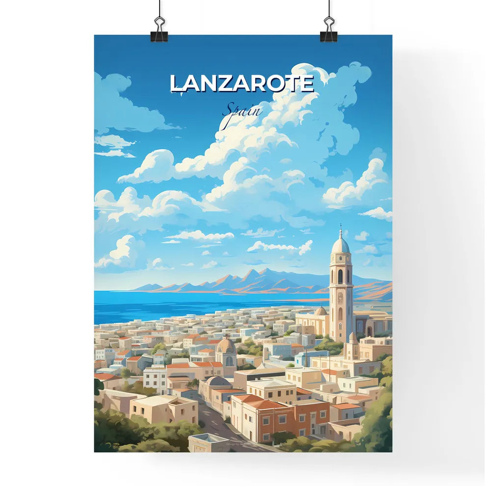 Lanzarote Spain Skyline - A City With A Tower And A Body Of Water - Customizable Travel Gift Default Title