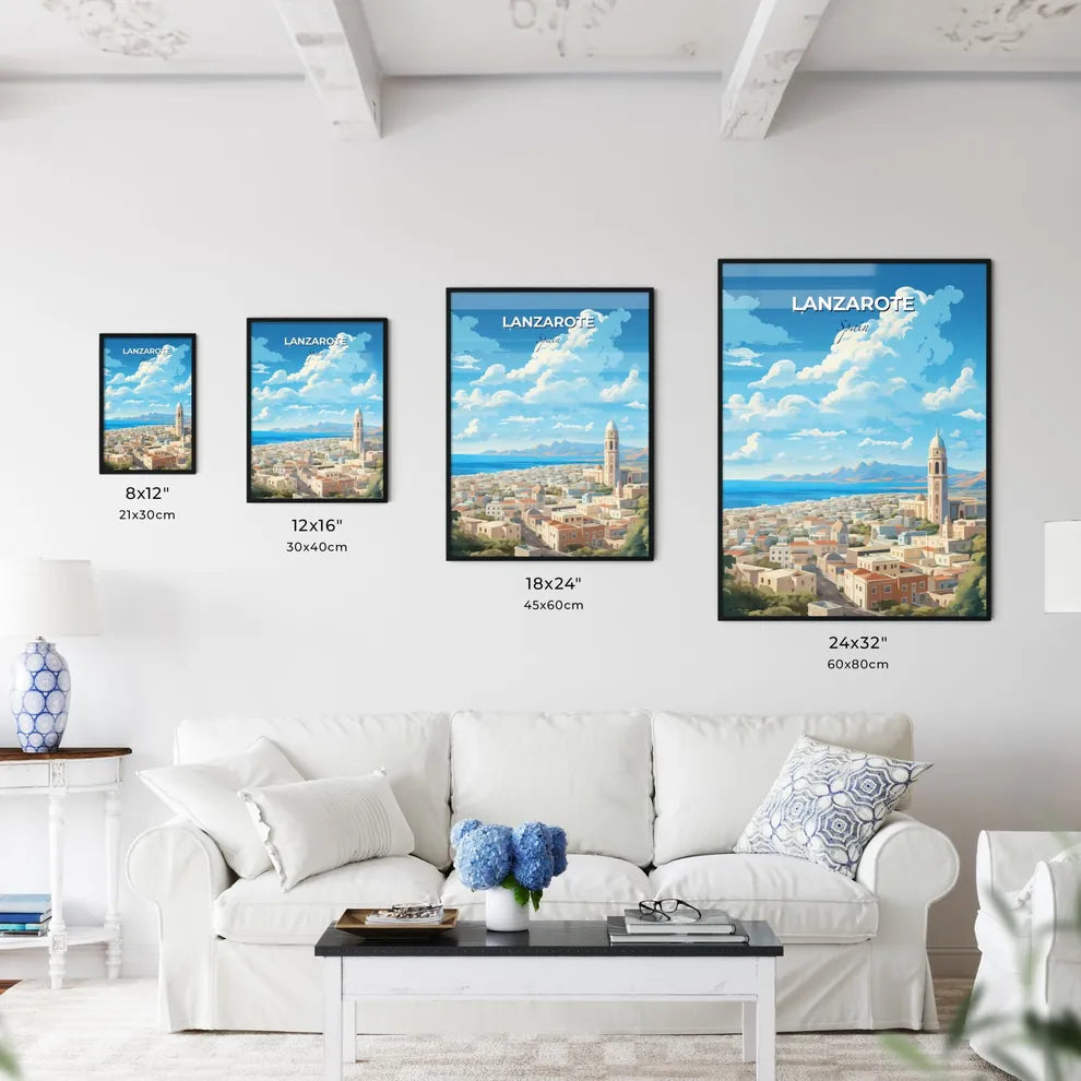 Lanzarote Spain Skyline - A City With A Tower And A Body Of Water - Customizable Travel Gift Default Title