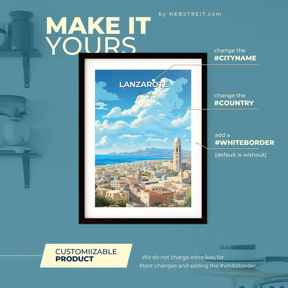 Lanzarote Spain Skyline - A City With A Tower And A Body Of Water - Customizable Travel Gift Default Title