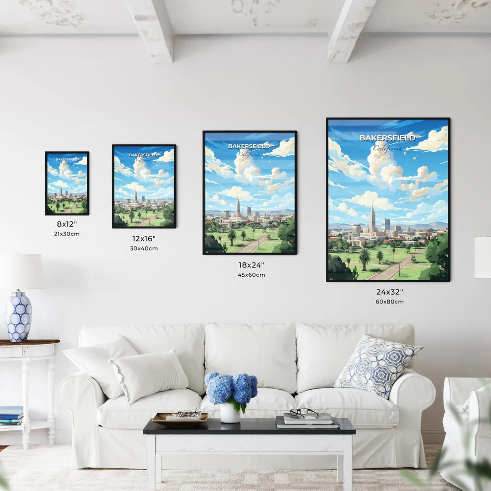 Bakersfield California Skyline - A Landscape Of A City With Trees And Buildings - Customizable Travel Gift Default Title
