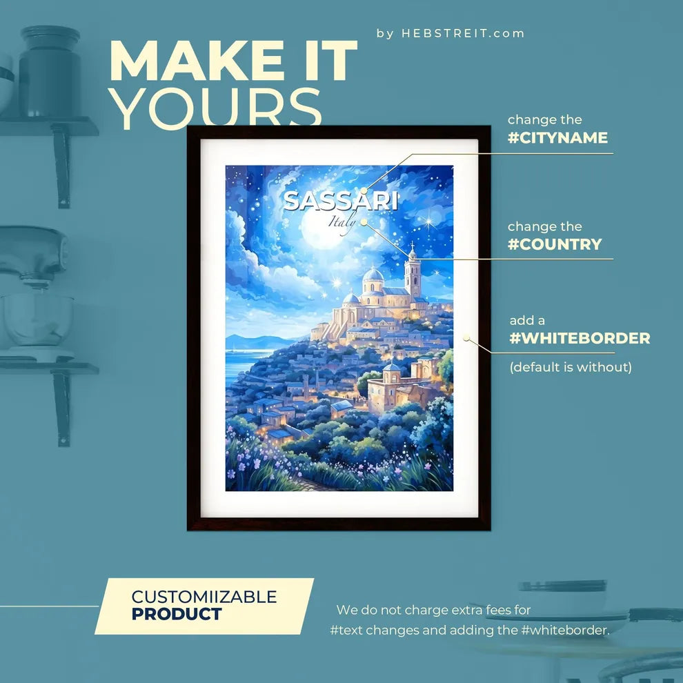 Sassari Italy Skyline - A Painting Of A City On A Hill - Customizable Travel Gift Default Title