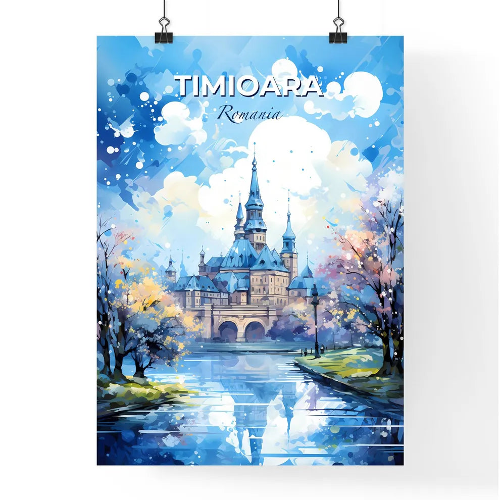 Timioara Romania Skyline - A Painting Of A Castle With Trees And Water - Customizable Travel Gift Default Title