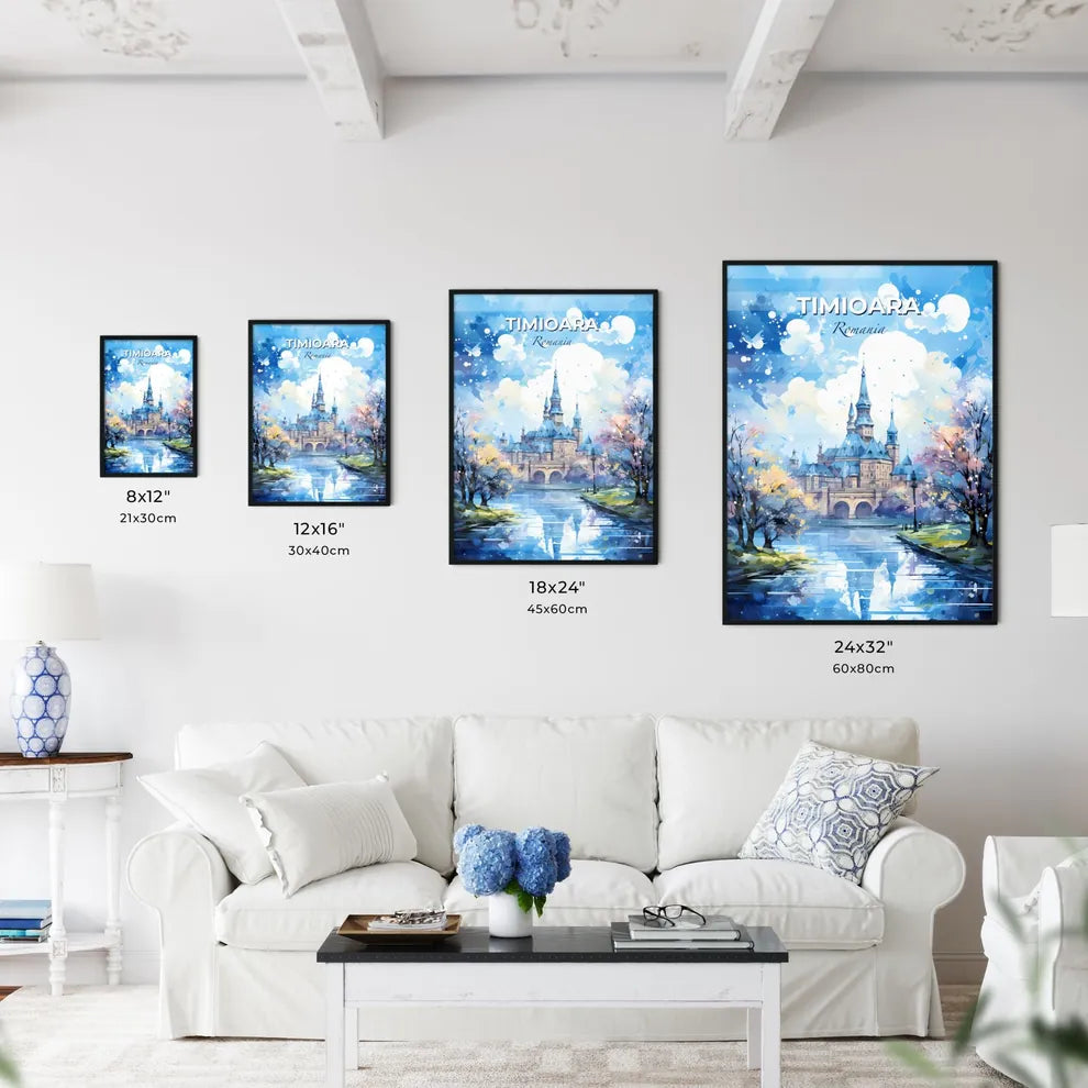 Timioara Romania Skyline - A Painting Of A Castle With Trees And Water - Customizable Travel Gift Default Title