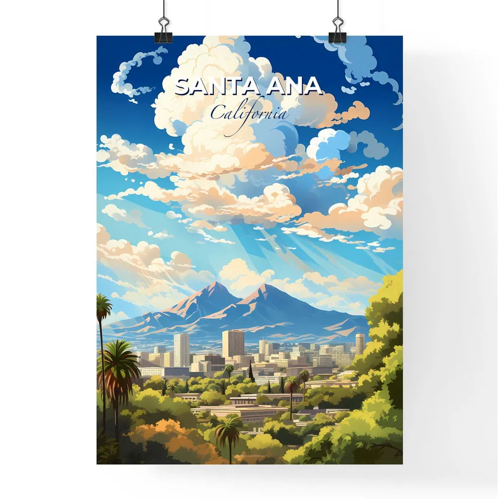 Santa Ana California Skyline - A Landscape Of A City With Trees And Mountains In The Background - Customizable Travel Gift Default Title