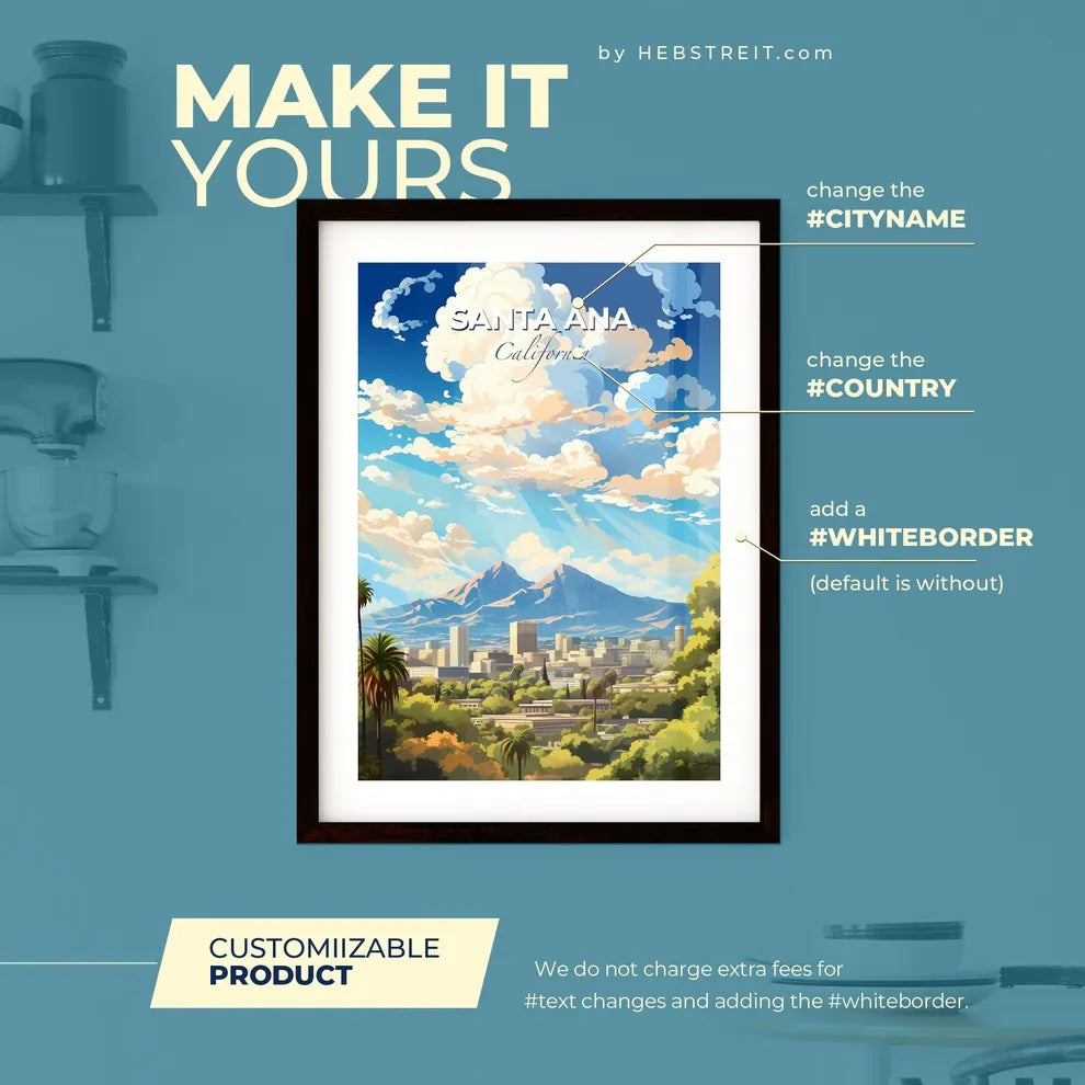 Santa Ana California Skyline - A Landscape Of A City With Trees And Mountains In The Background - Customizable Travel Gift Default Title