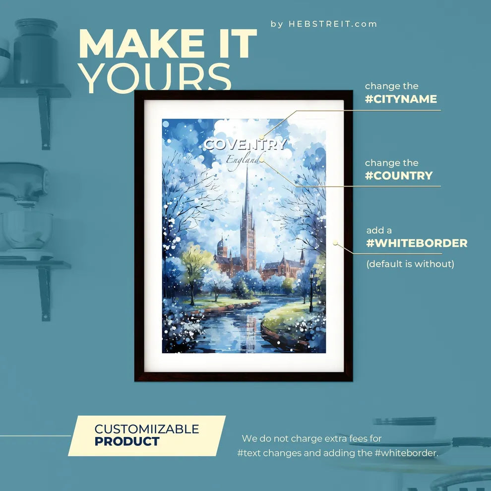 Coventry England Skyline - A Painting Of A Castle And A River - Customizable Travel Gift Default Title