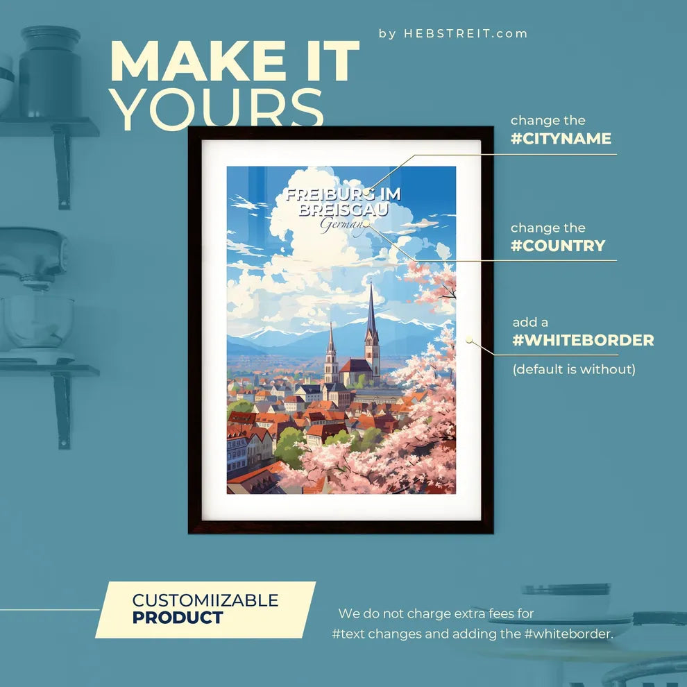 Freiburg im Breisgau Germany Skyline - A City With A Church And Trees - Customizable Travel Gift Default Title