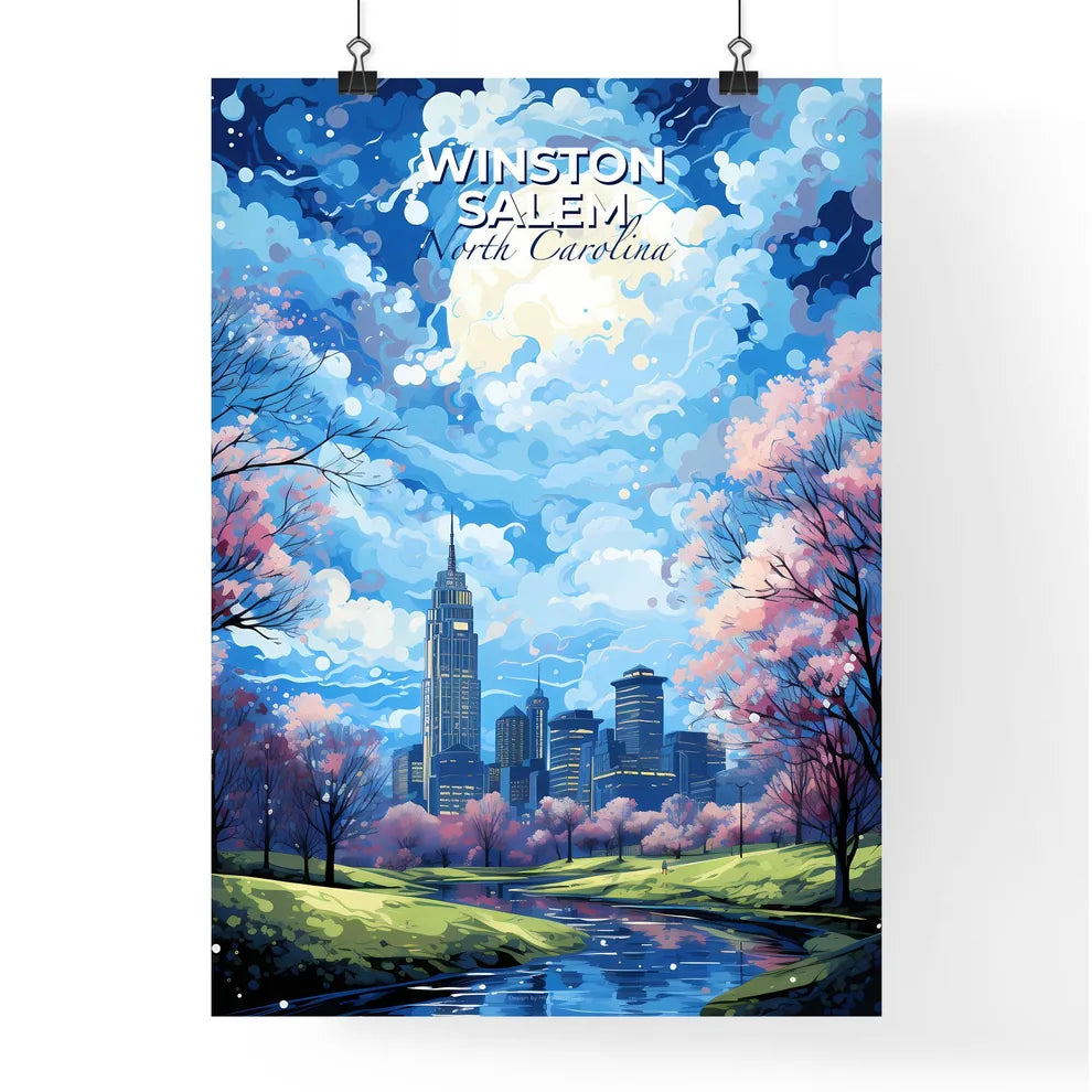 WinstonSalem North Carolina Skyline - A Full Moon Over A City - Customizable Travel Gift Default Title